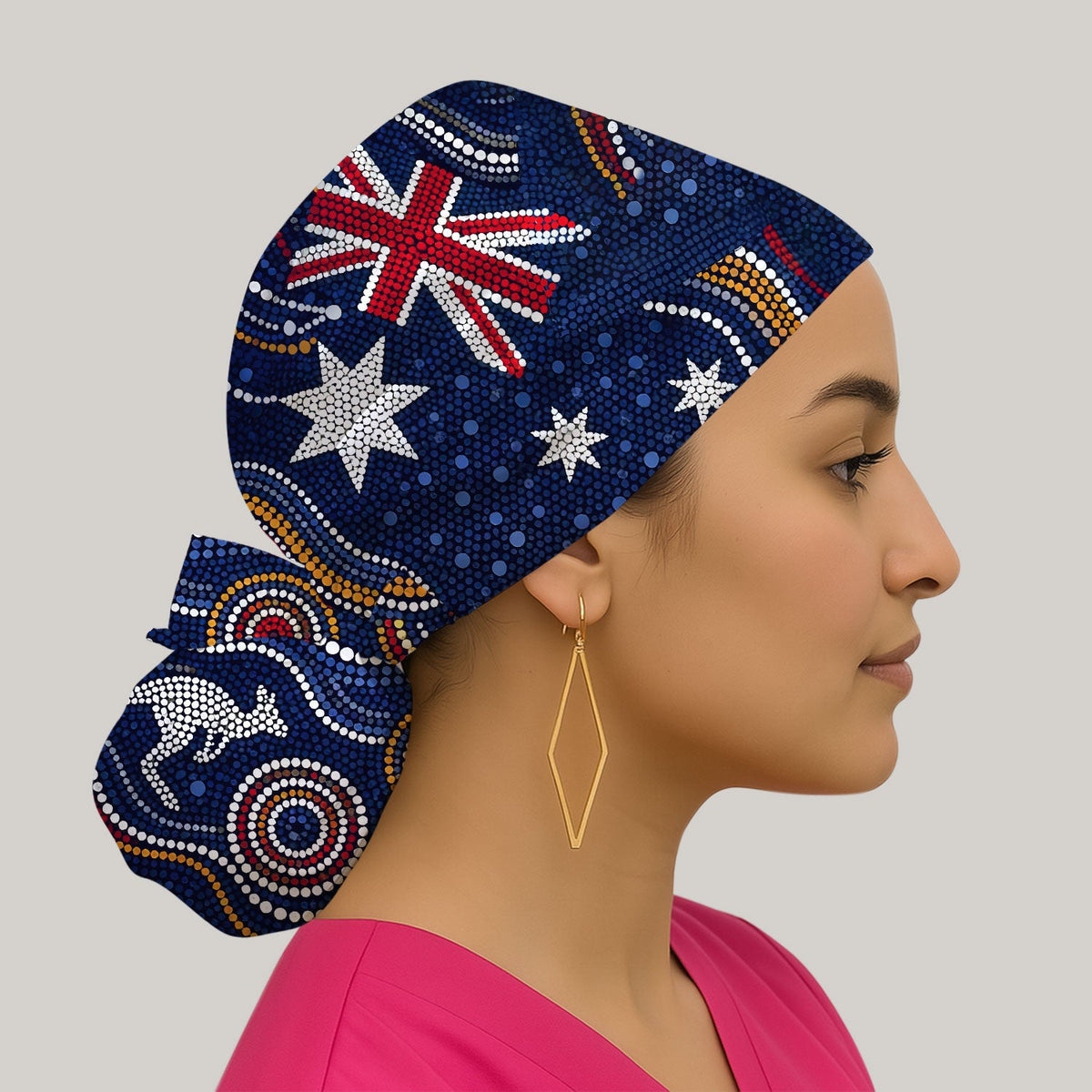 Australian Aboriginal Kangaroo Dot Art Scrub Cap