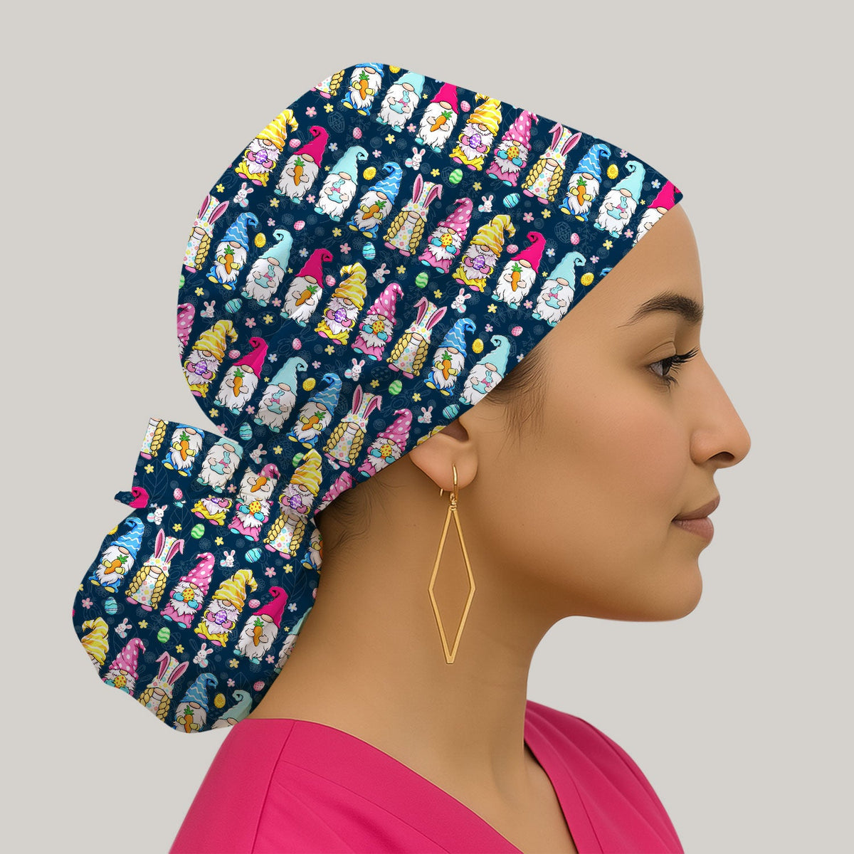 Colorful Easter Gnome Bunny Eggs Scrub Cap