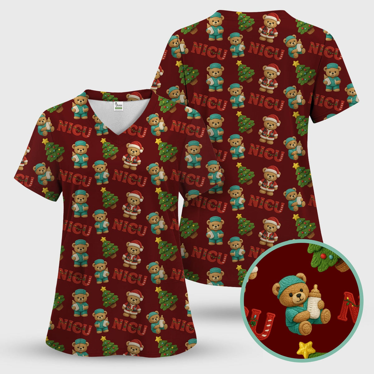 NICU Nurse Teddy Bear Scrub Top - Christmas Gift