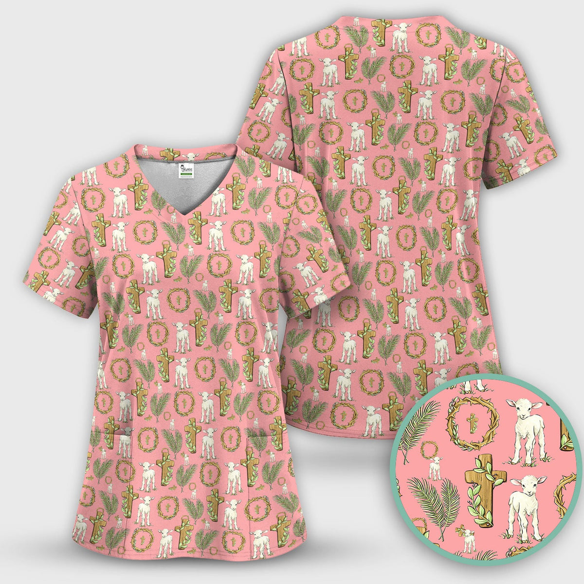 Faith Lamb Cross Nurse Scrub Top