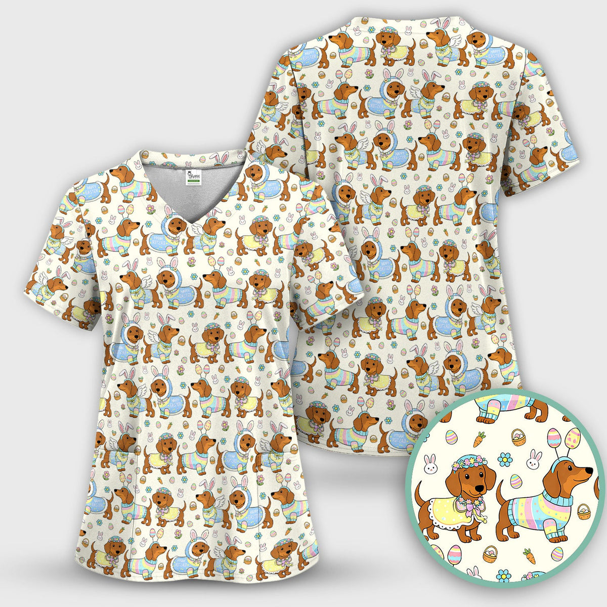 Dachshund Bunny Nurse Scrub Set - Easter Gift