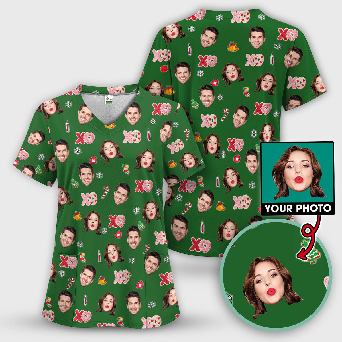 Personalized Photo Face Nurse Scrub Top