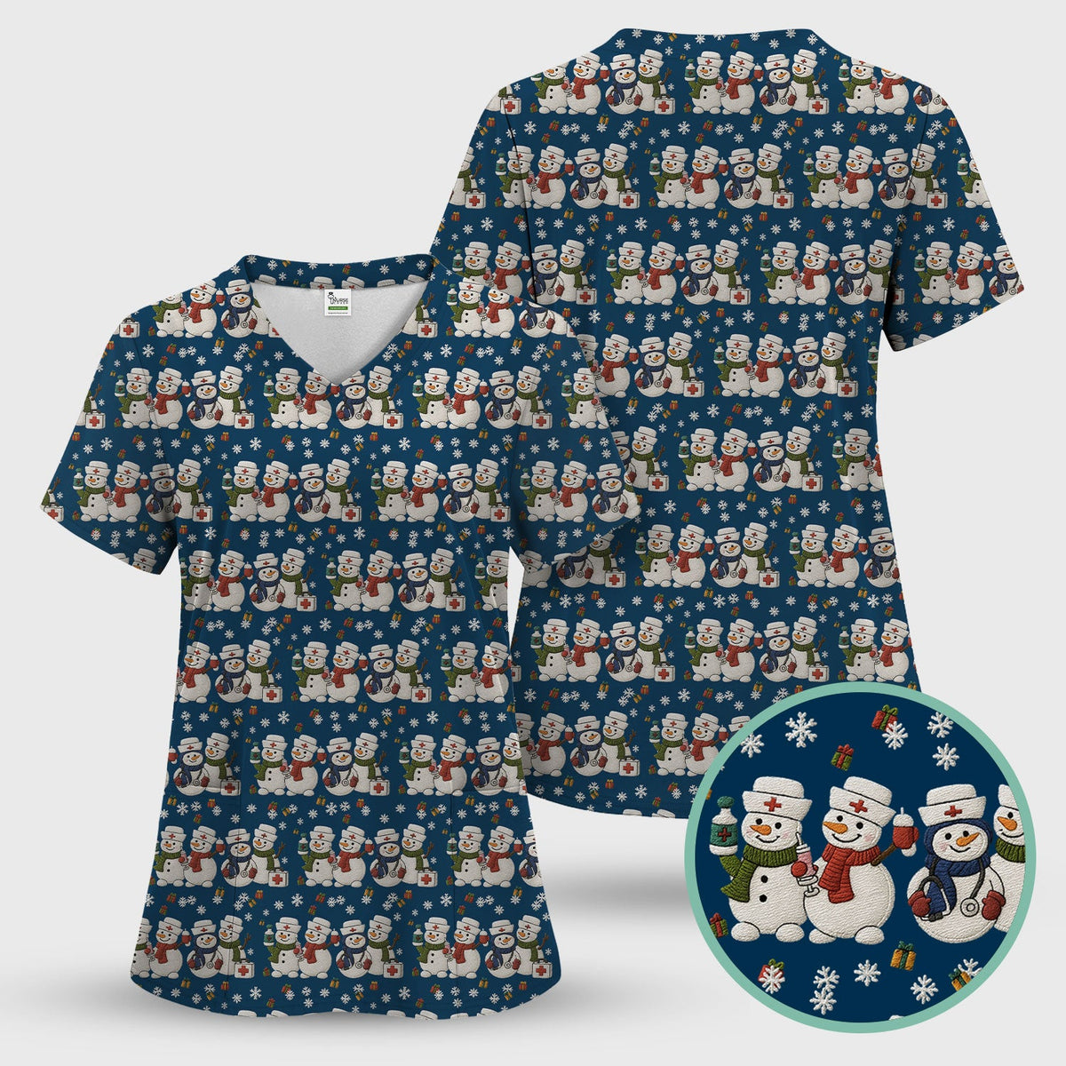 Snowman Nurse Scrub Top - Christmas Gift