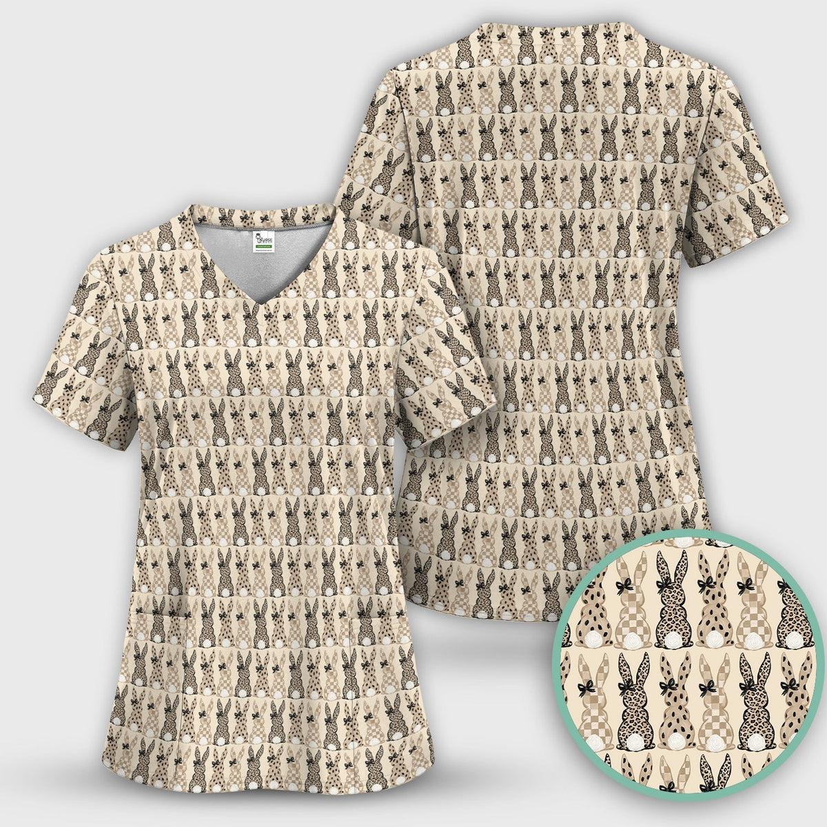 Vintage Bunny Beige Nurse Scrub Top