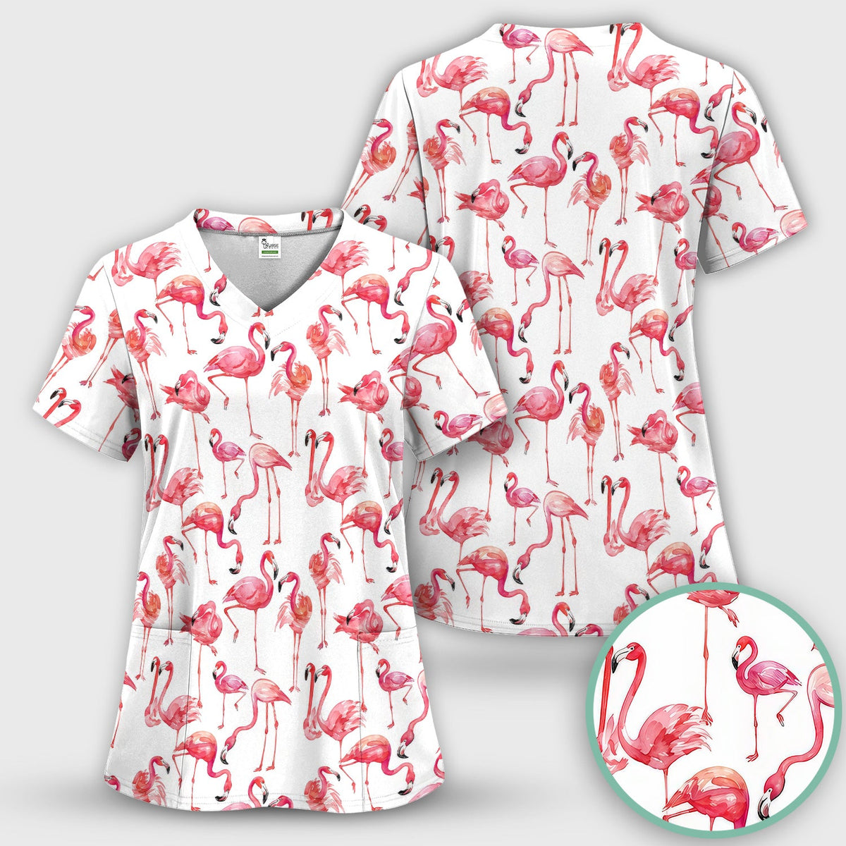Pink Flamingo Tropical Bird Nurse Scrub Set