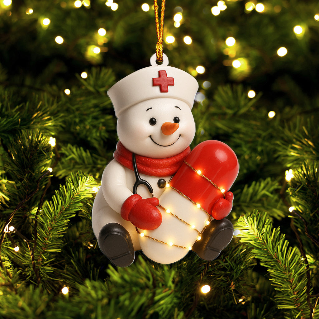 Personalized Snowman Nurse Pill Ornament