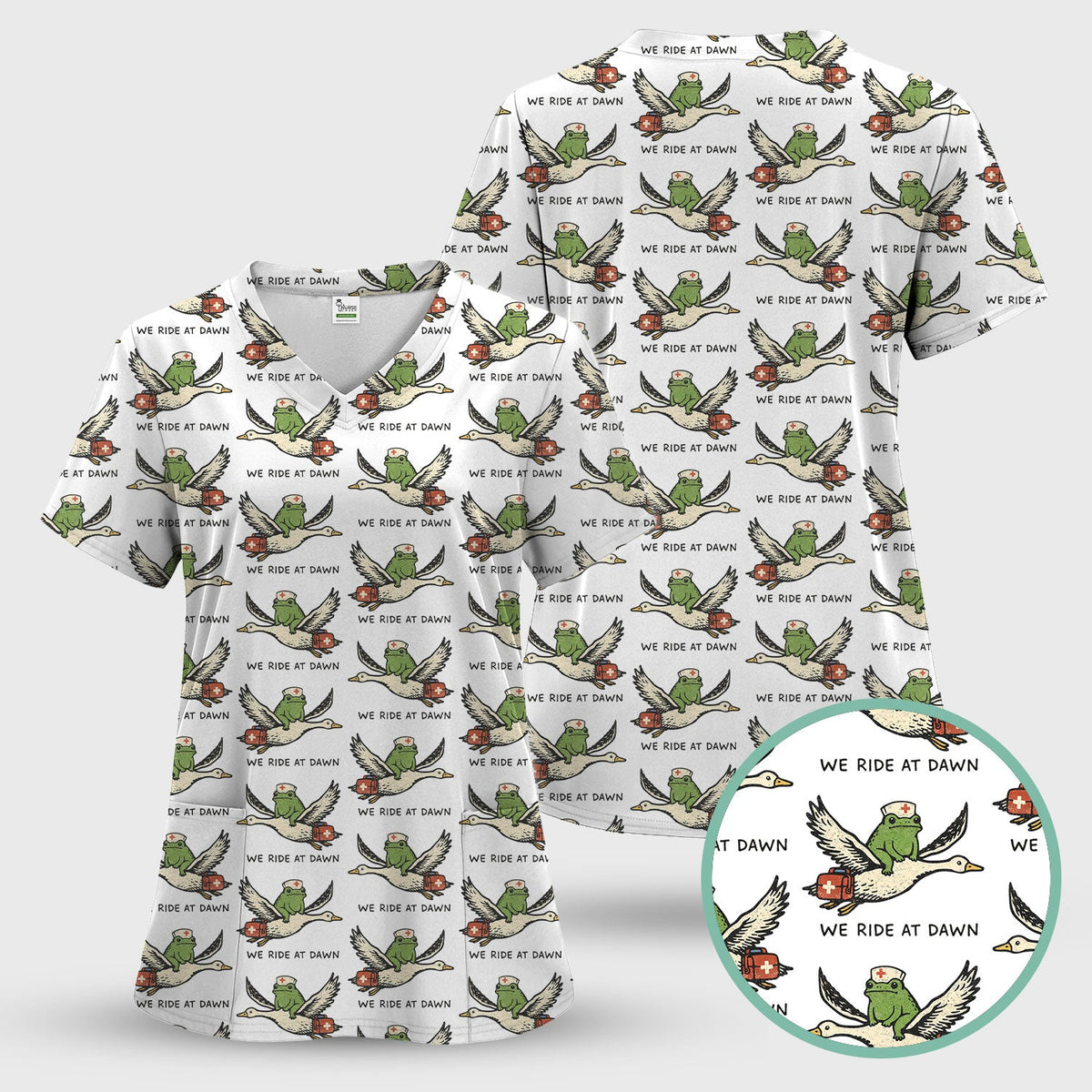 Frog Riding Goose Nurse Scrub Top
