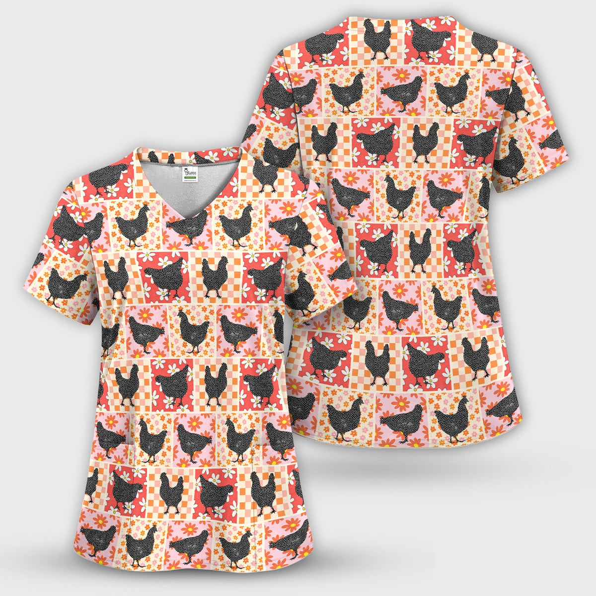 Chicken Patchwork Floral Nurse Scrub Set