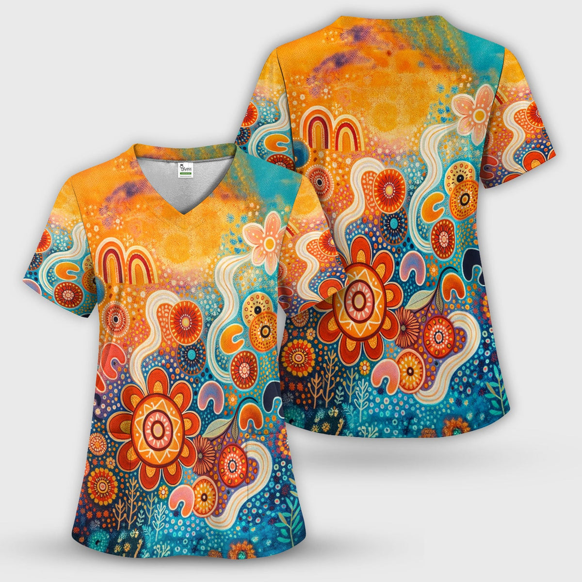 Australian Dot Art Boho Nurse Scrub Set