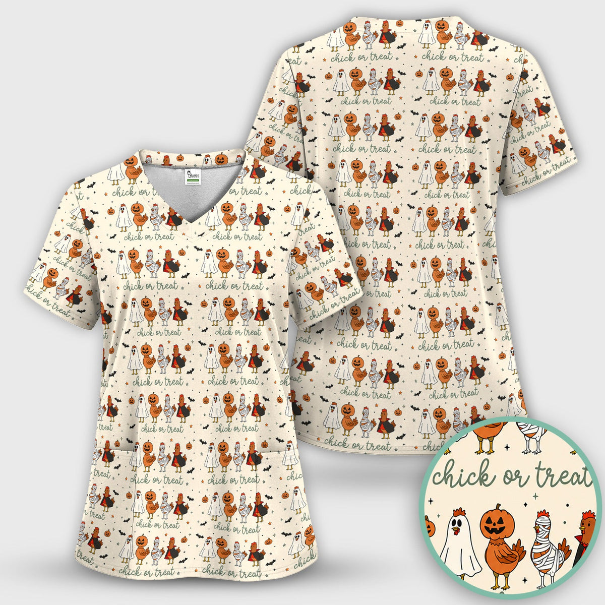 Chick Or Treat Nurse Scrub Top - Halloween Gift