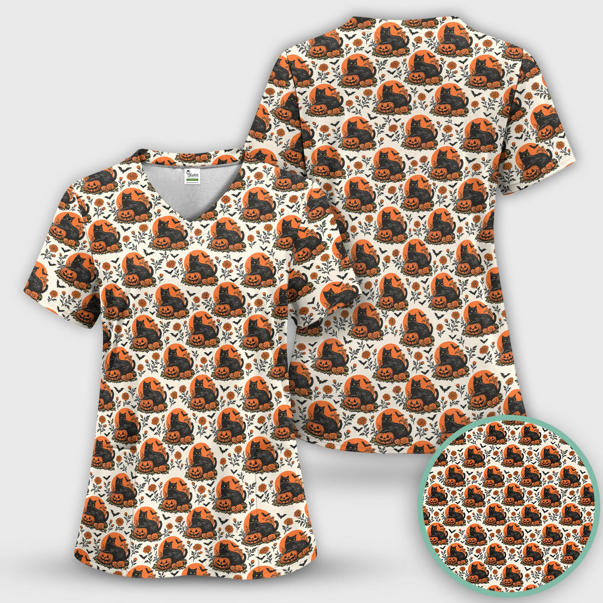 Black Cat Energy Nurse Scrub Top - Halloween Gift