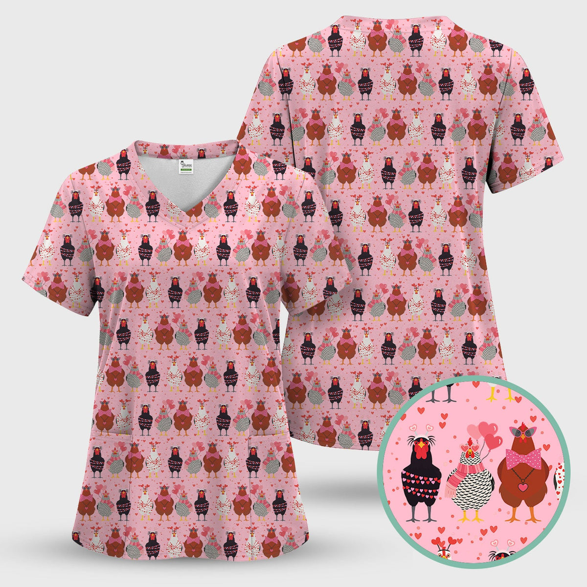 Chicken Valentine Nurse Scrub Set