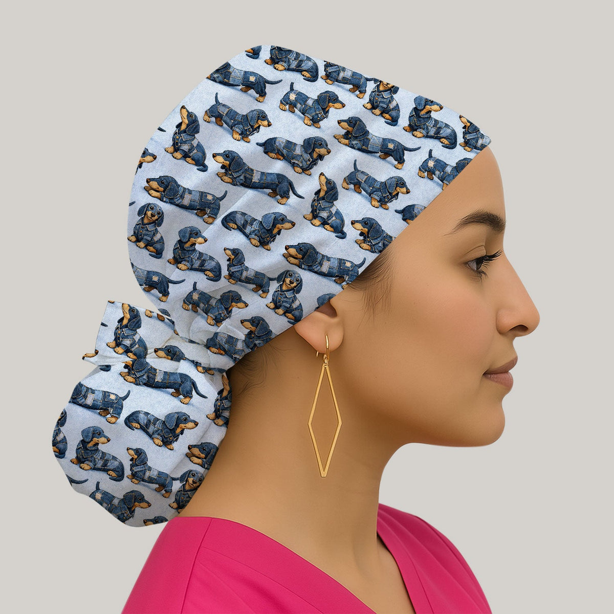 Denim Dachshund Scrub Cap
