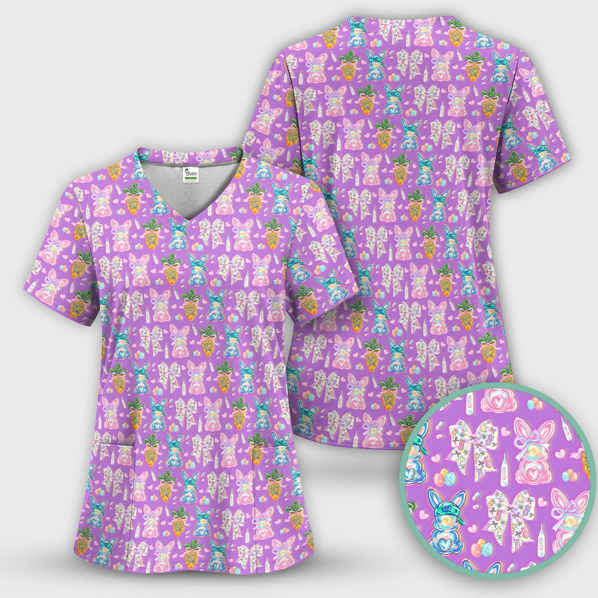 Bunny Carrot Bow Nurse Scrub Set - Easter Gift