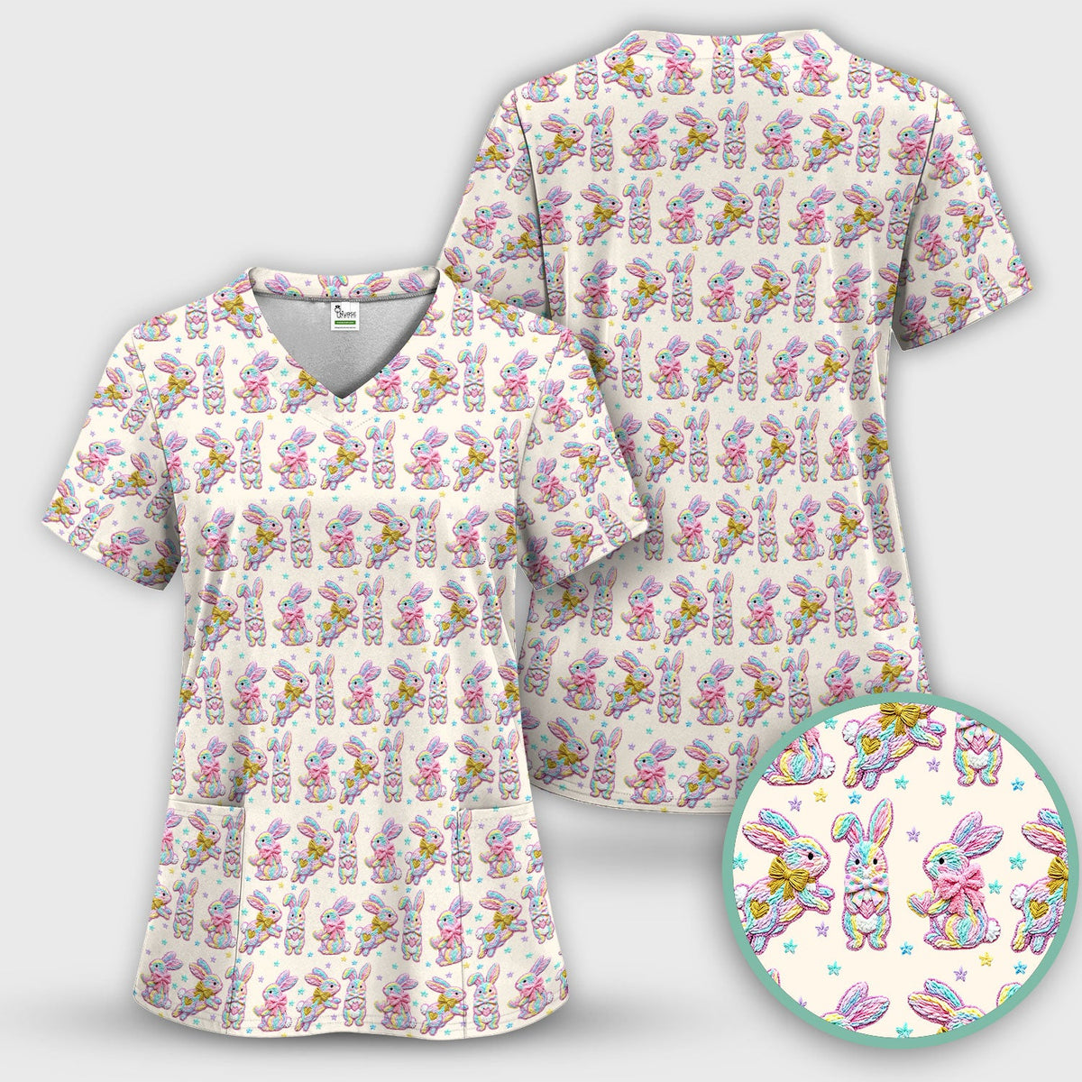 Cartoon Bunny Nurse Scrub Set