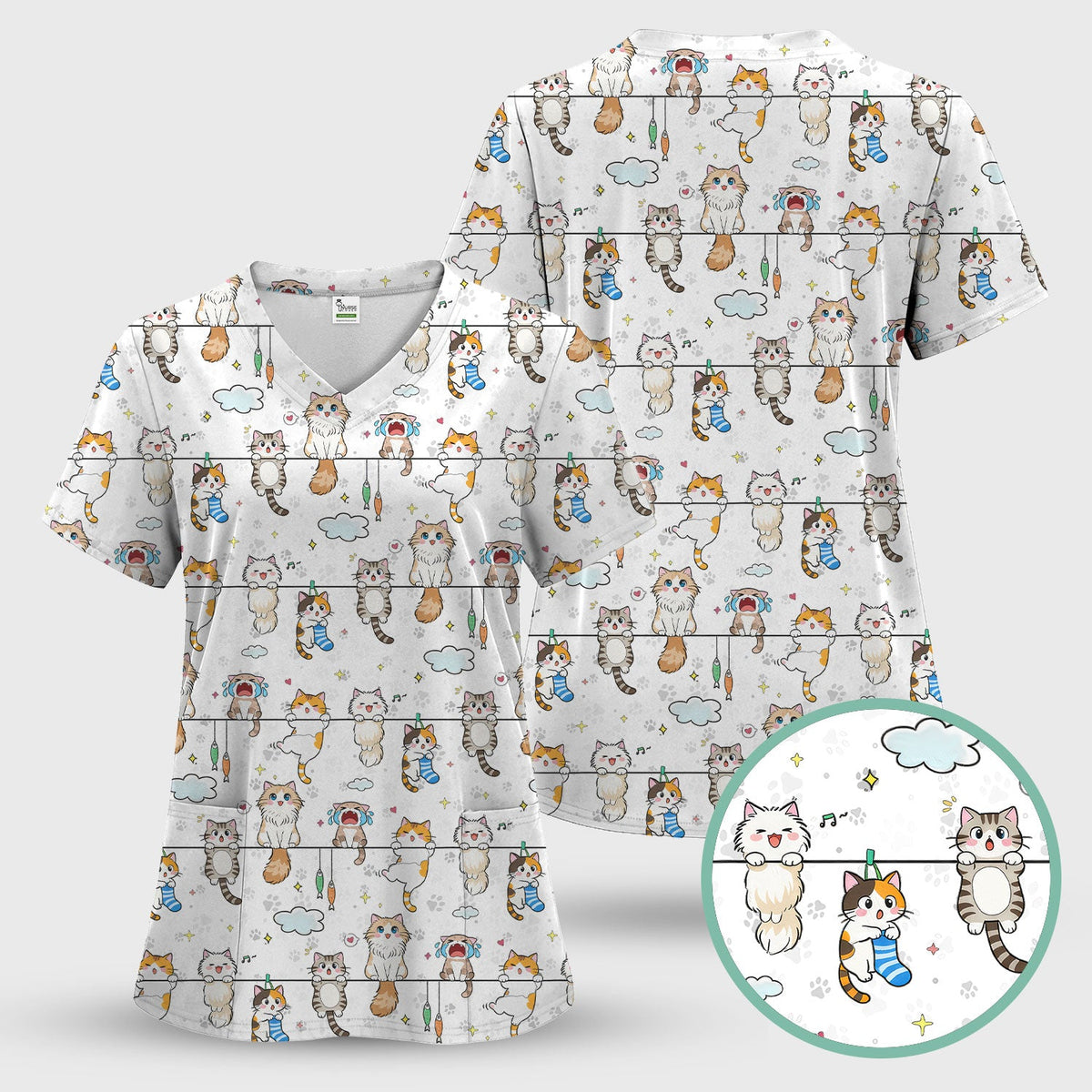 Cats With Cute Expressions Nurse Scrub Top