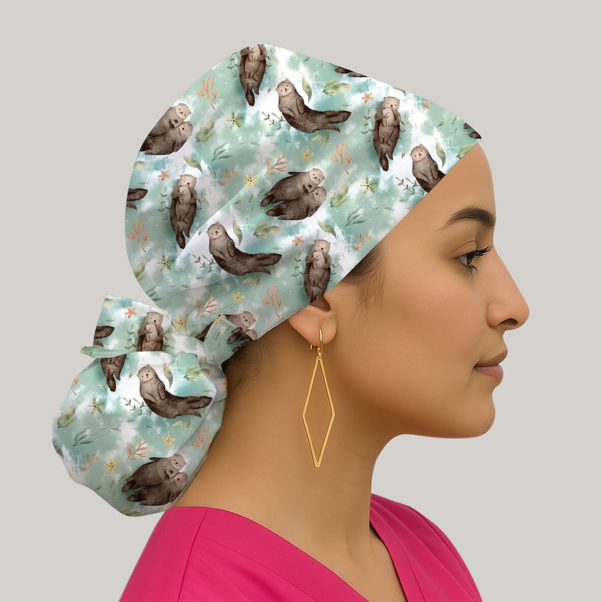 Sea Otter Watercolor Scrub Cap