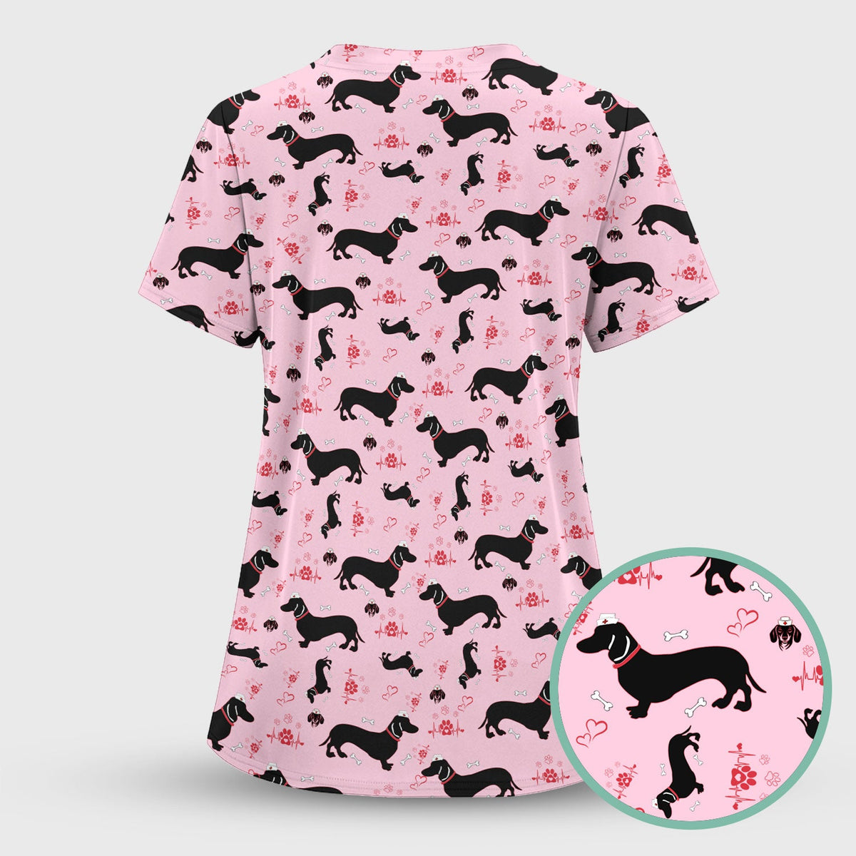 Dachshund Scrub Top - Cute Dog Print Scrubs for Women, Men Multi Color - Animal Scrub Shirt Gift for Nurse, CNA, RN, Doctor