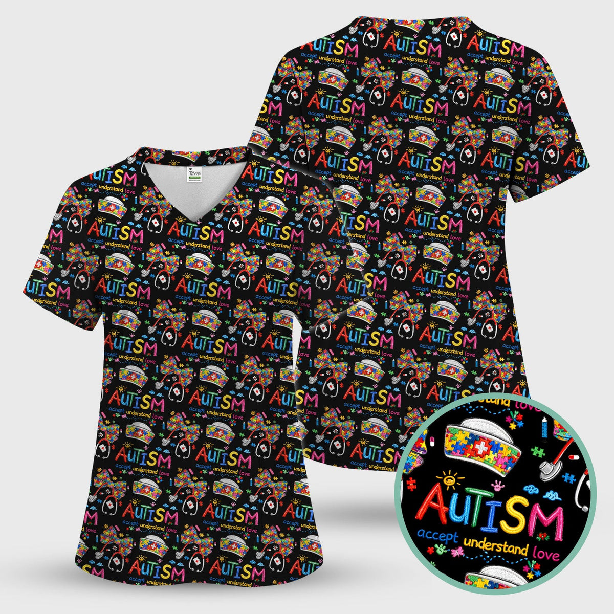 Autism Awareness Accept Understand Love Nurse Scrub Set