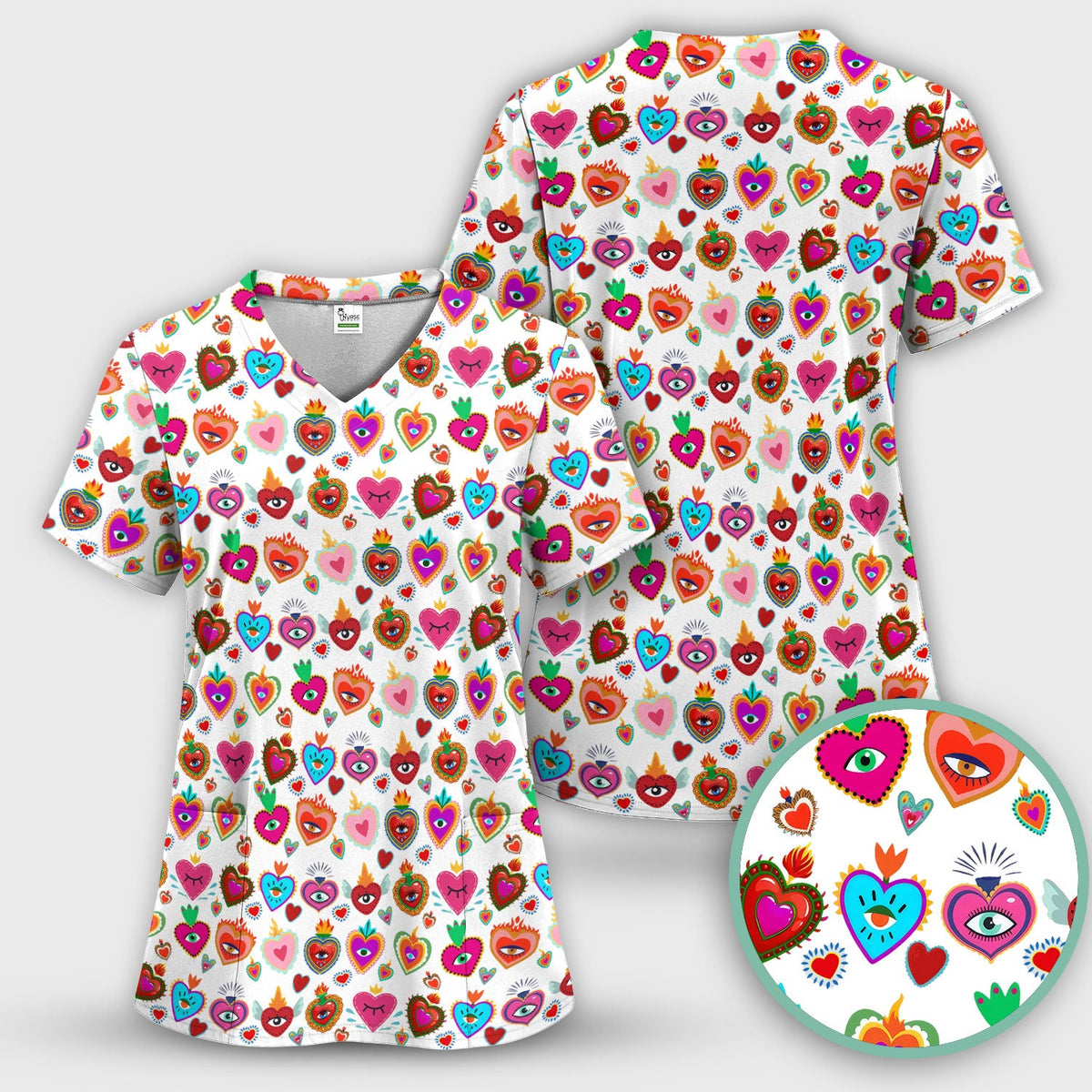 Valentine Colorful Sacred Heart Nurse Scrub Set