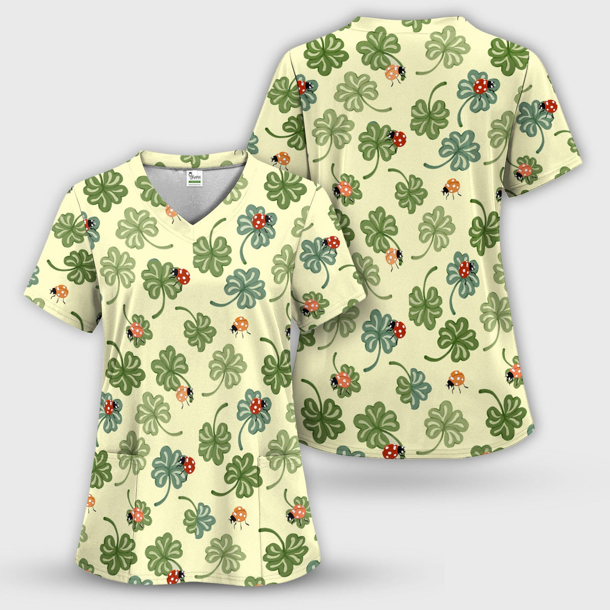 Clover And Ladybug Lucky Garden Nurse Scrub Top