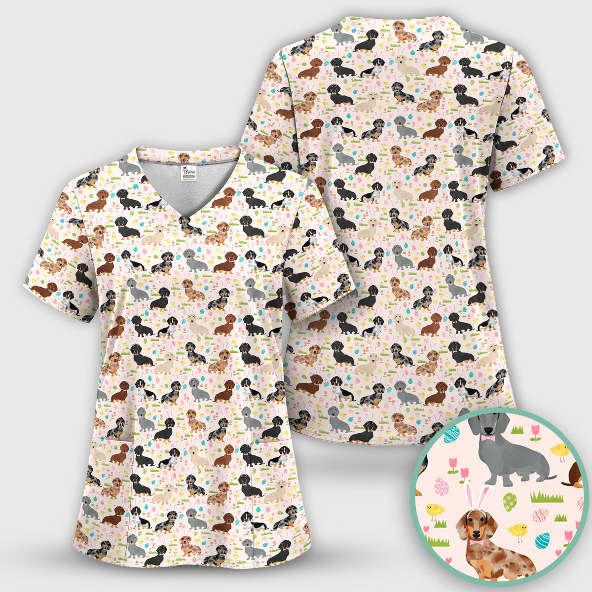 Dachshund Dog Nurse Scrub Top - Easter Gift
