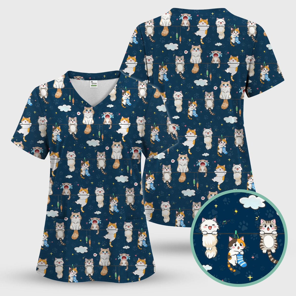 Cats With Cute Expressions Nurse Scrub Set