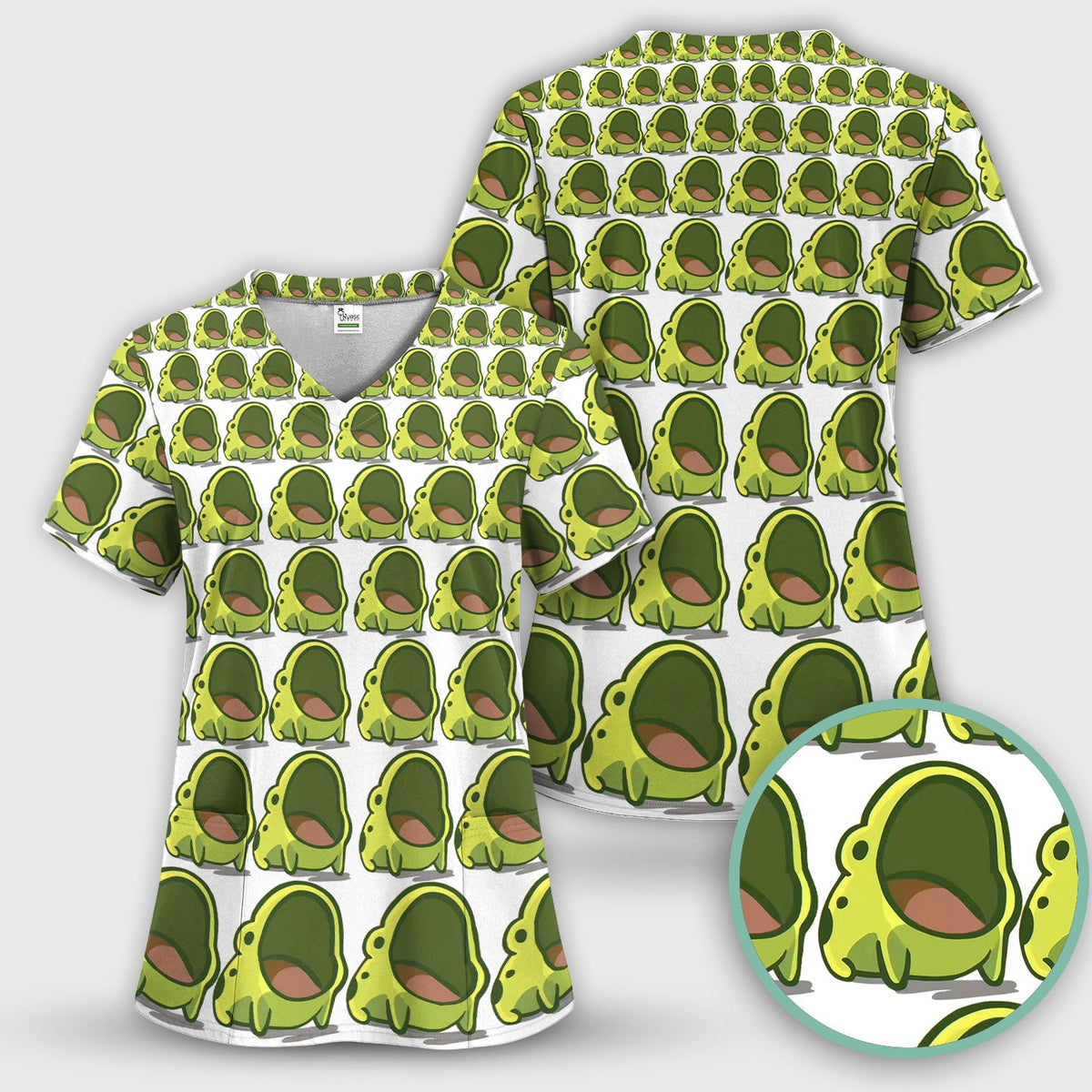 Green Frog Cartoon Nurse Scrub Set