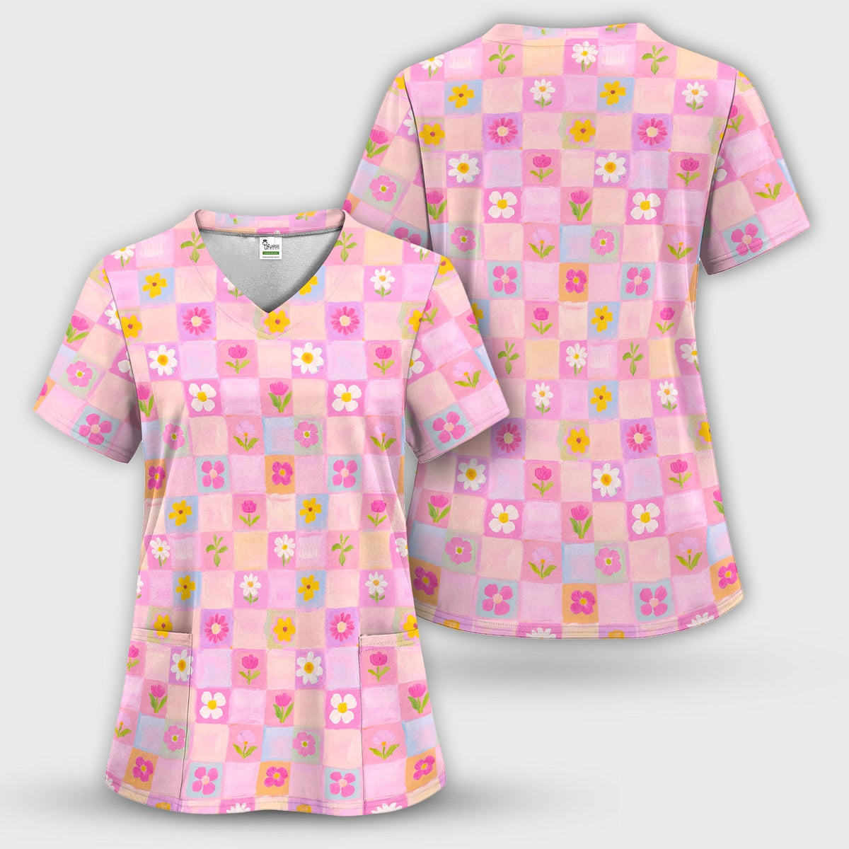 Colorful Mixed Flowers Nurse Scrub Set