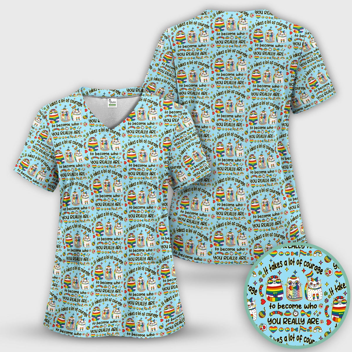 Nurse Rainbow Cat Courage Scrub Set
