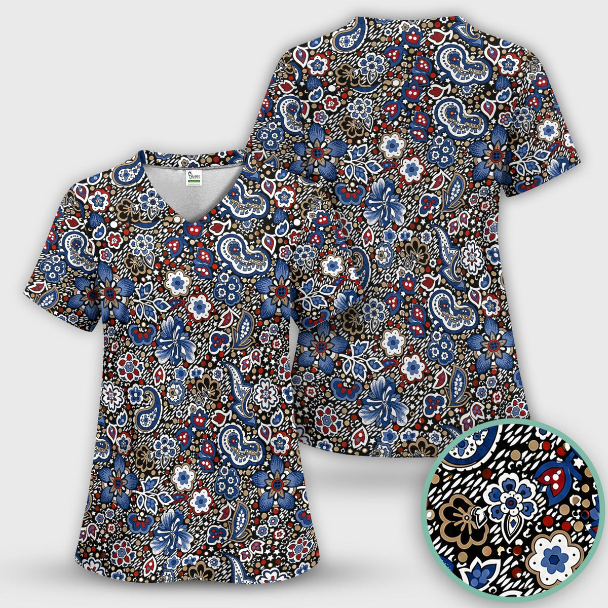 Classic Paisley Floral Nurse Scrub Set