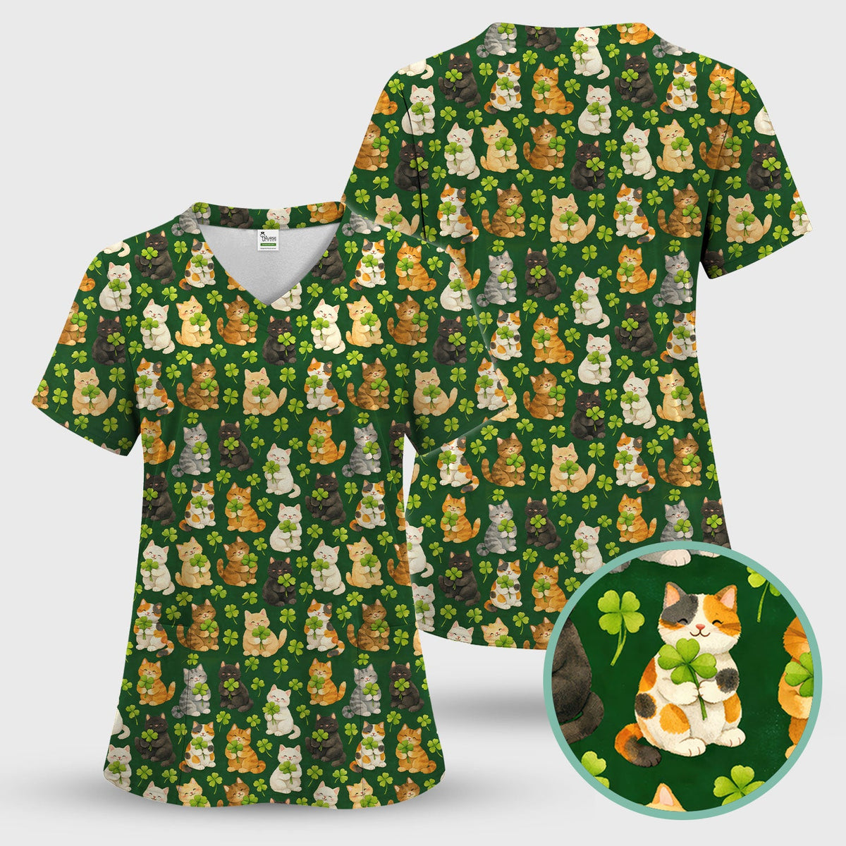 Black Cat Nurse Scrub Top - St Patricks Day Gift