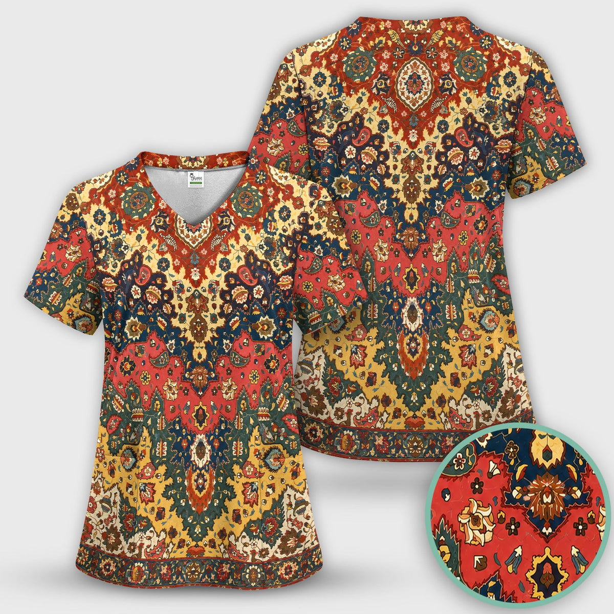 Vintage Persian Rug Floral Nurse Scrub Set