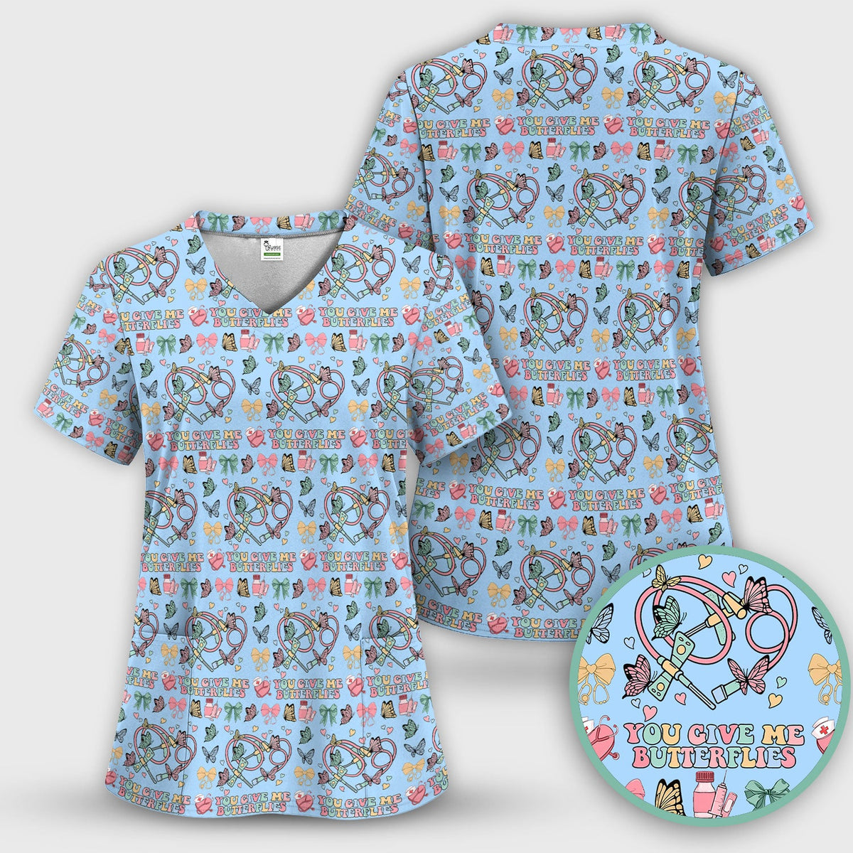 Butterfly Heart Nurse Scrub Top - Valentines Day Gift