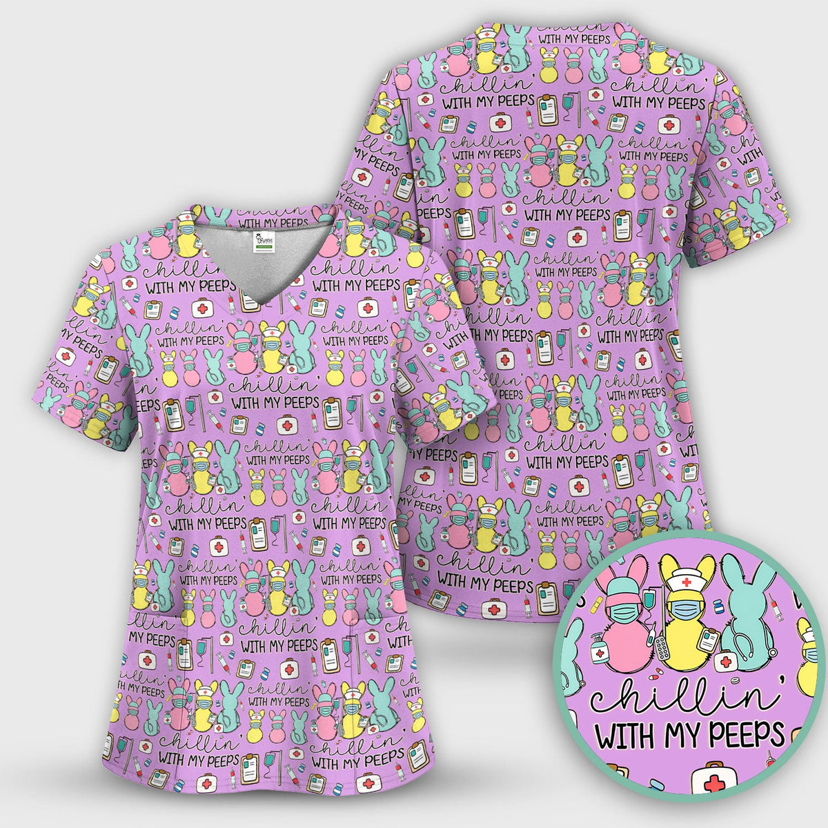 Bunny Nurse Chillin With My Peeps Scrub Top - Easter Gift