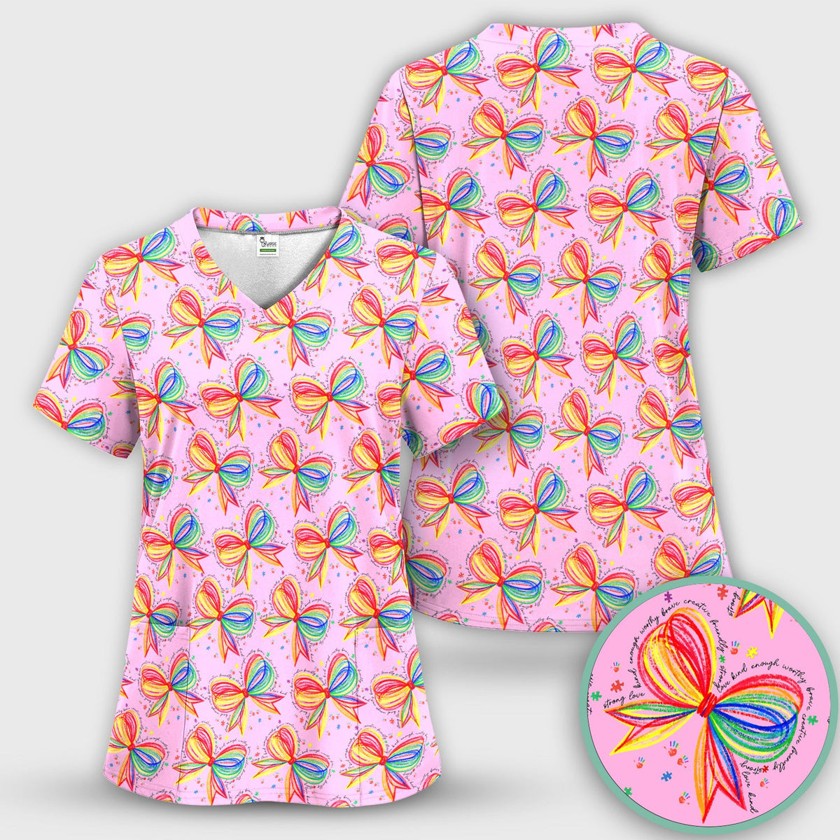 Colorful Rainbow Bow Nurse Scrub Set