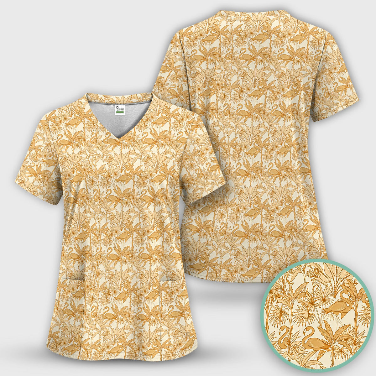 Tropical Flamingo Palm Leaves Nurse Scrub Set