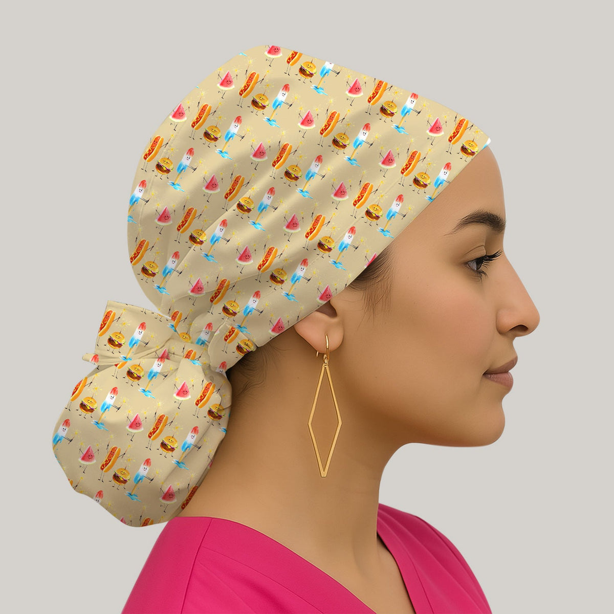 Summer Food Icons Scrub Cap
