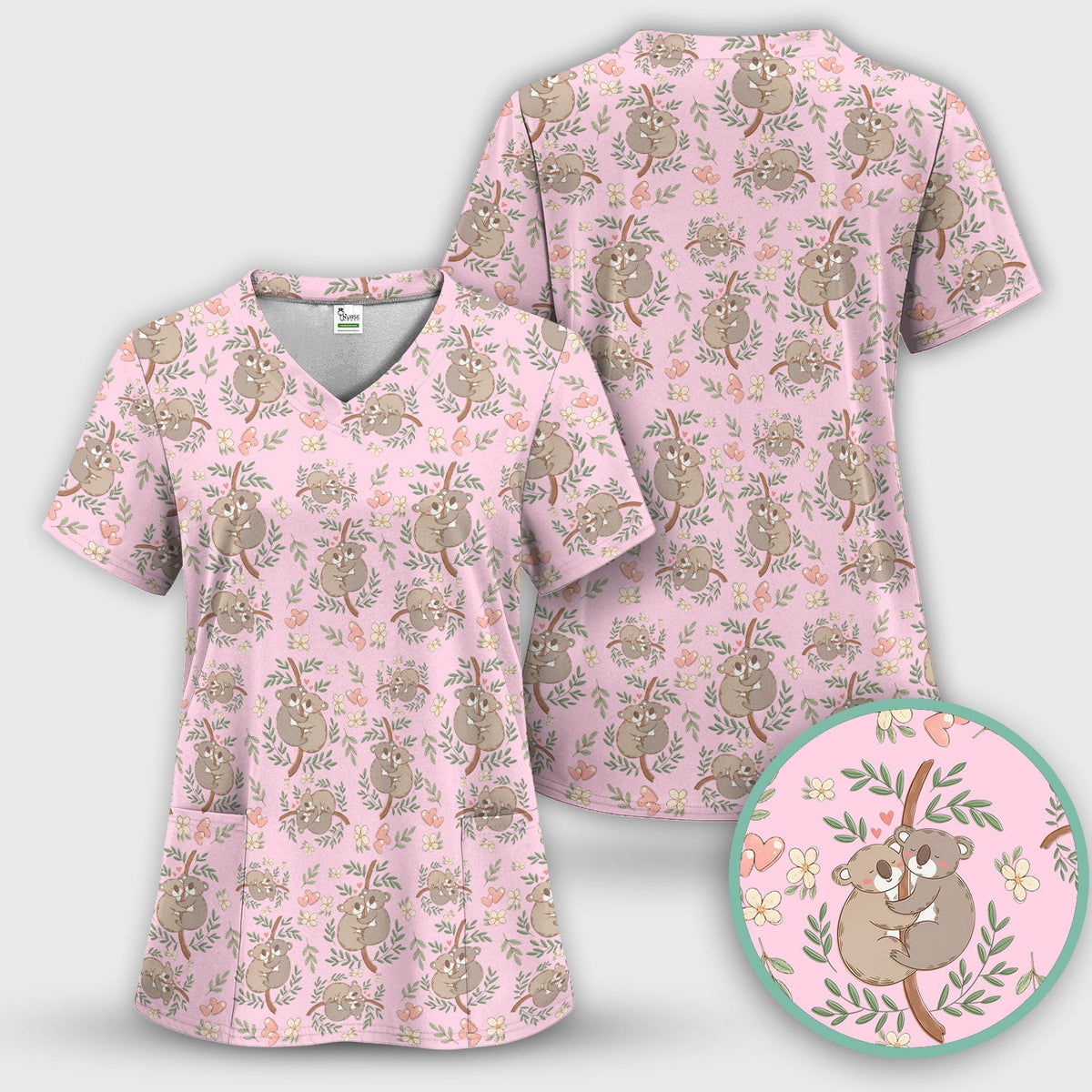 Koala Couple Floral Nurse Scrub Set