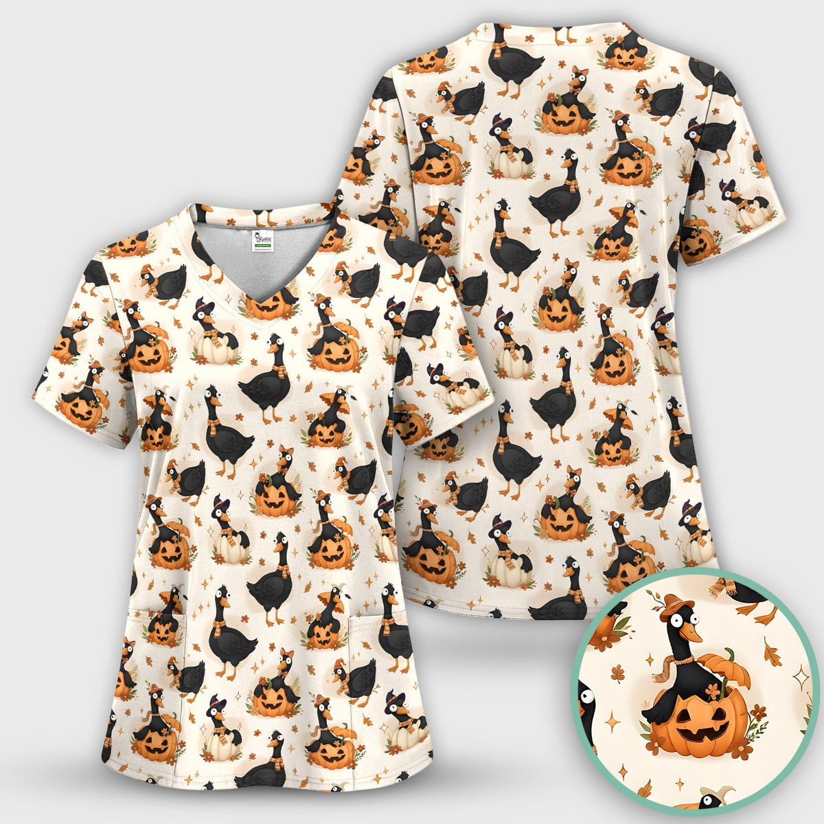 Pumpkin Black Goose Nurse Scrub Top
