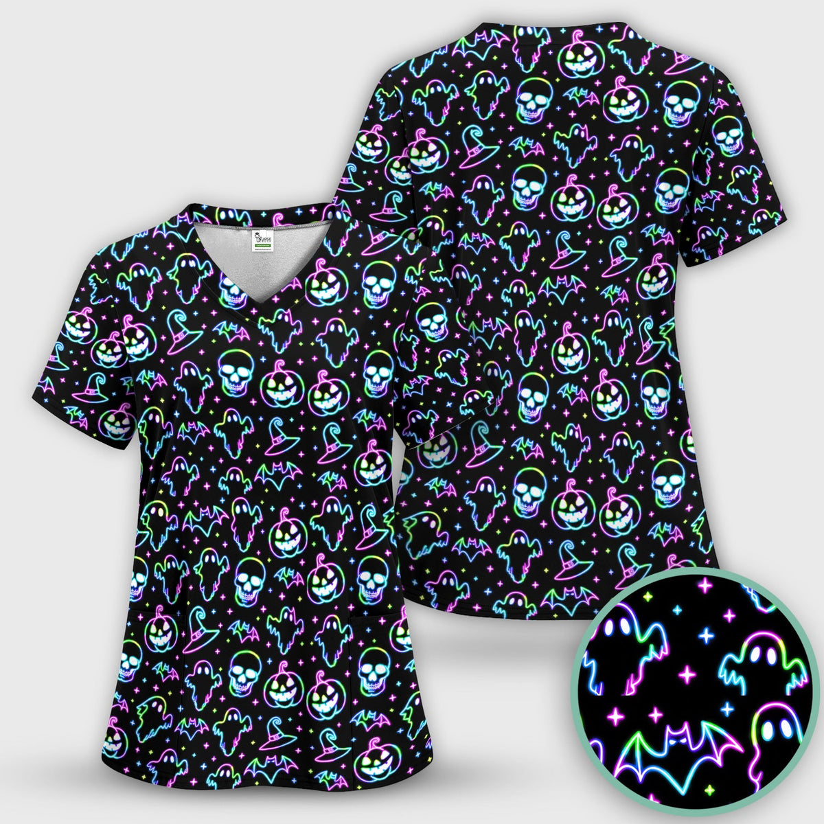 Pumpkin Skull Spooky Nurse Scrub Top
