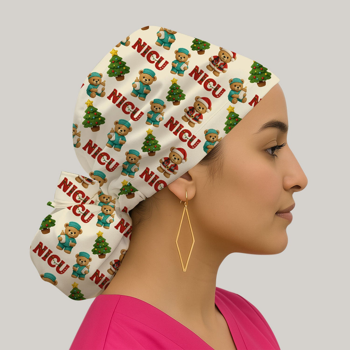 NICU Nurse Teddy Bear Scrub Cap - Christmas Gift