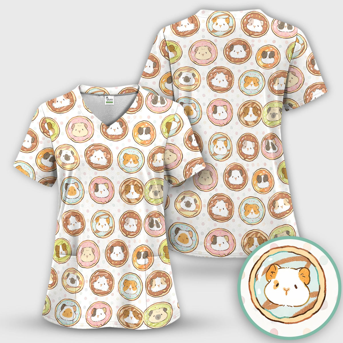 Guinea Pig Donut Nurse Scrub Top