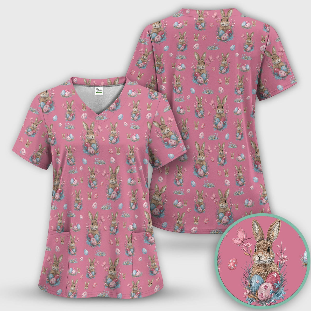 Pastel Easter Bunny Nest Nurse Scrub Set