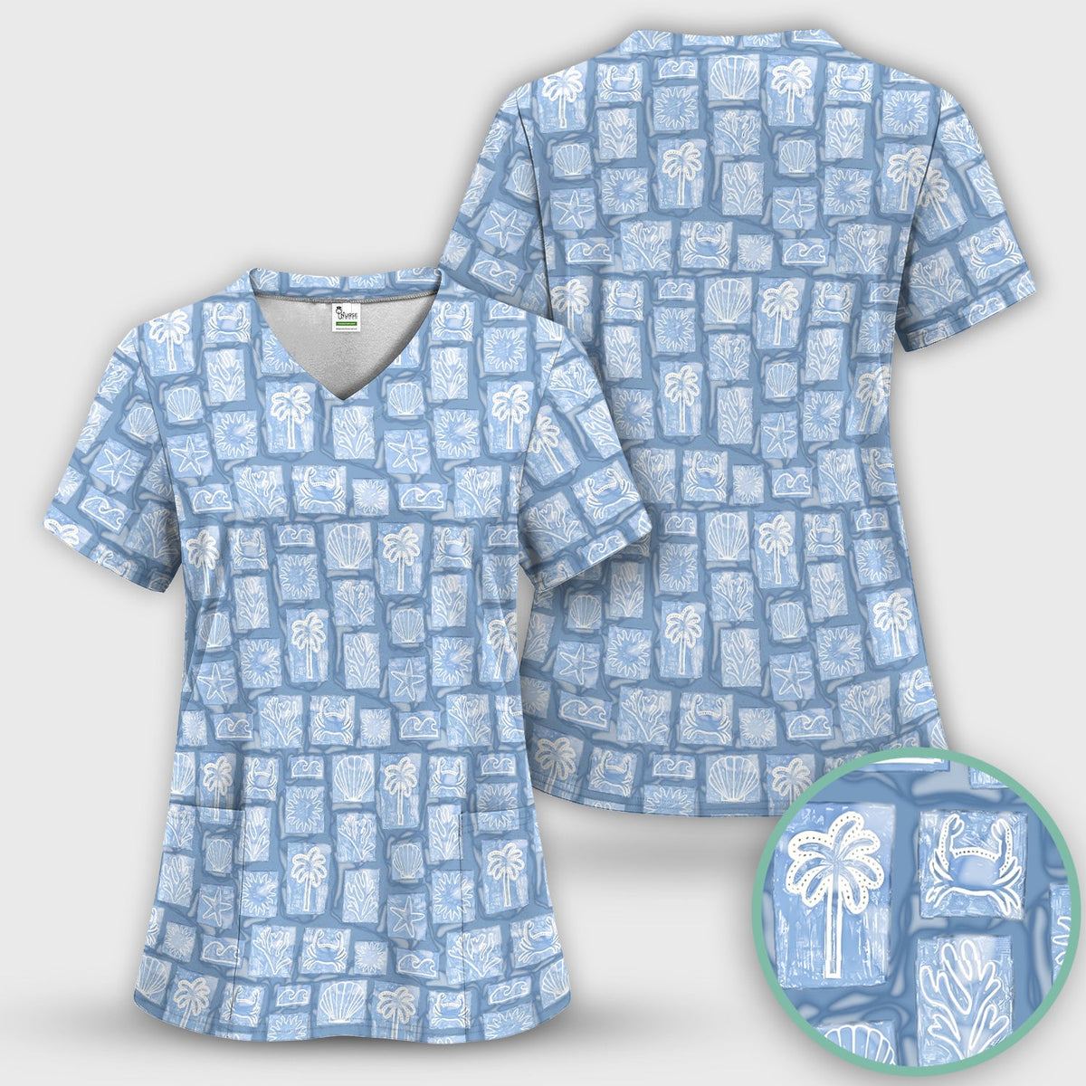 Coastal Seashell Starfish Nurse Scrub Set
