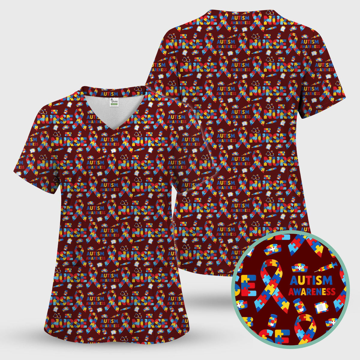 Autism Awareness Puzzle Ribbon Nurse Scrub Set