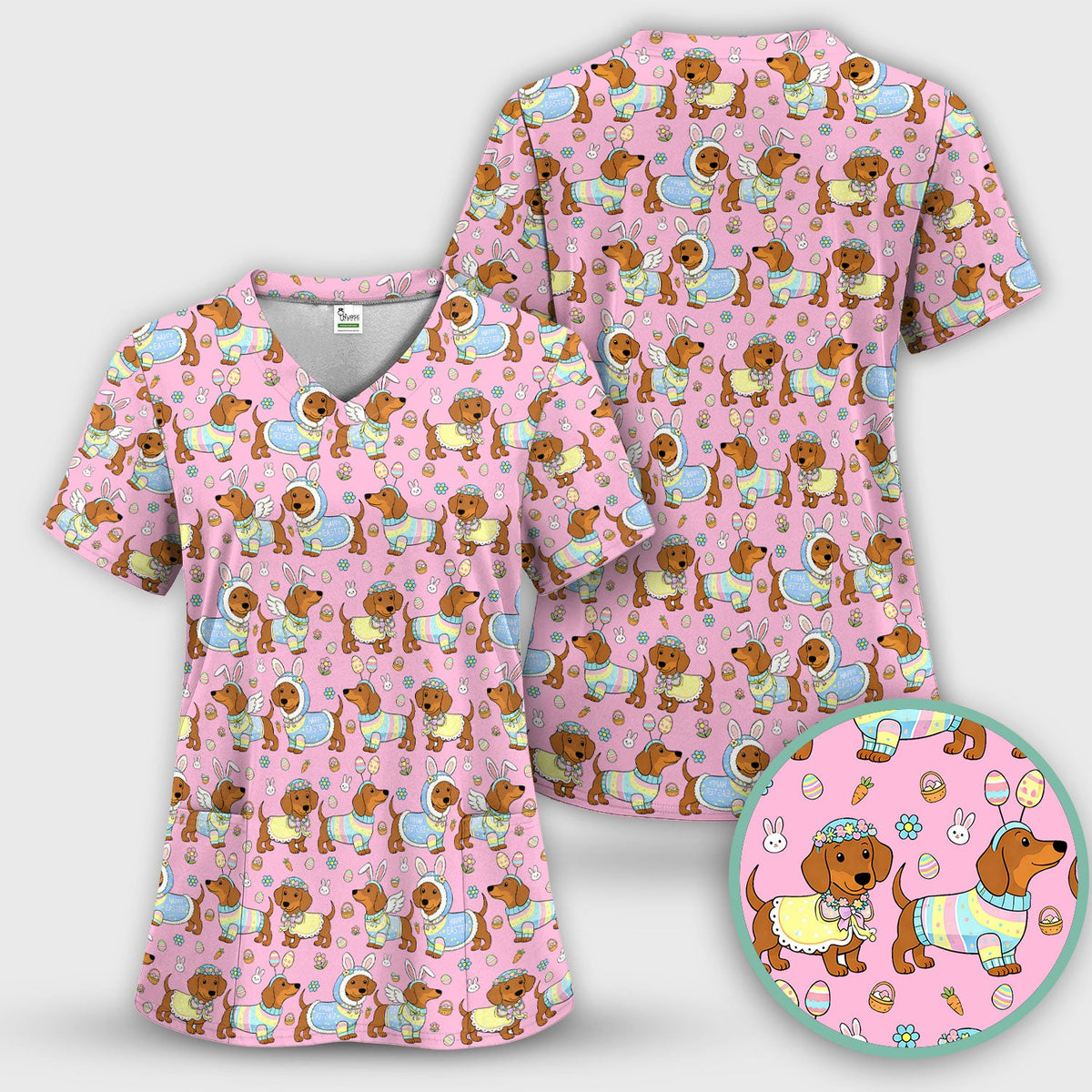 Dachshund Bunny Nurse Scrub Set - Easter Gift