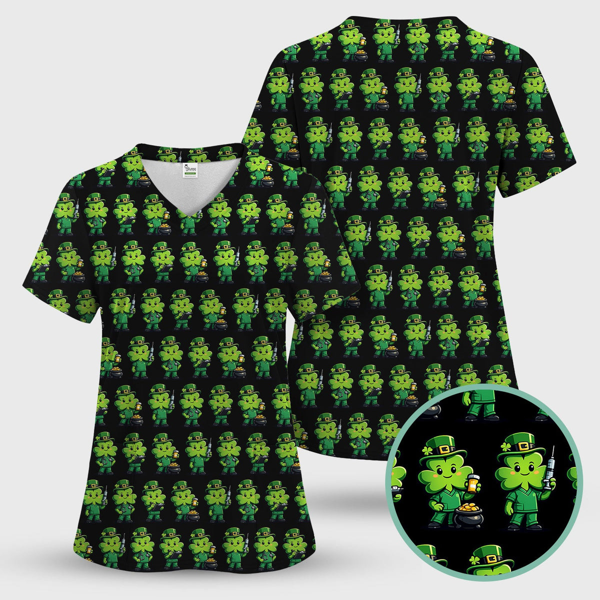 St Patrick Leprechaun Nurse Scrub Top
