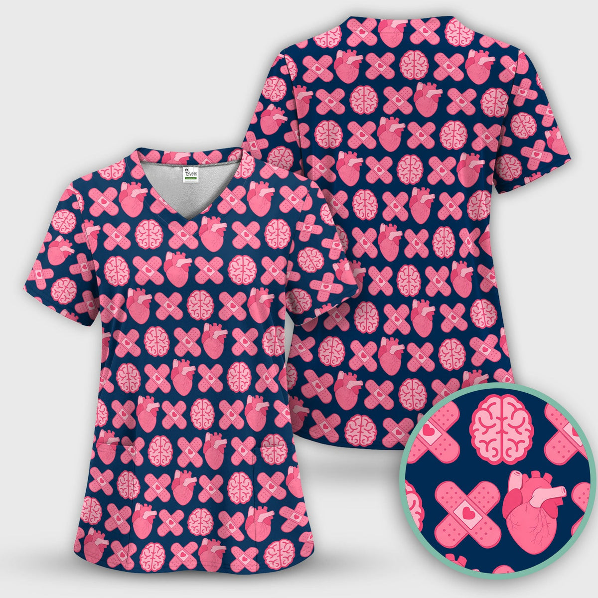 Heart Brain Medical Icon Nurse Scrub Set