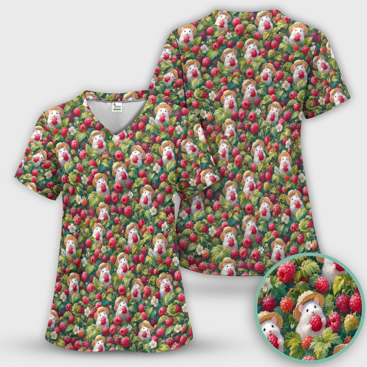 Raspberry Mouse Garden Nurse Scrub Set